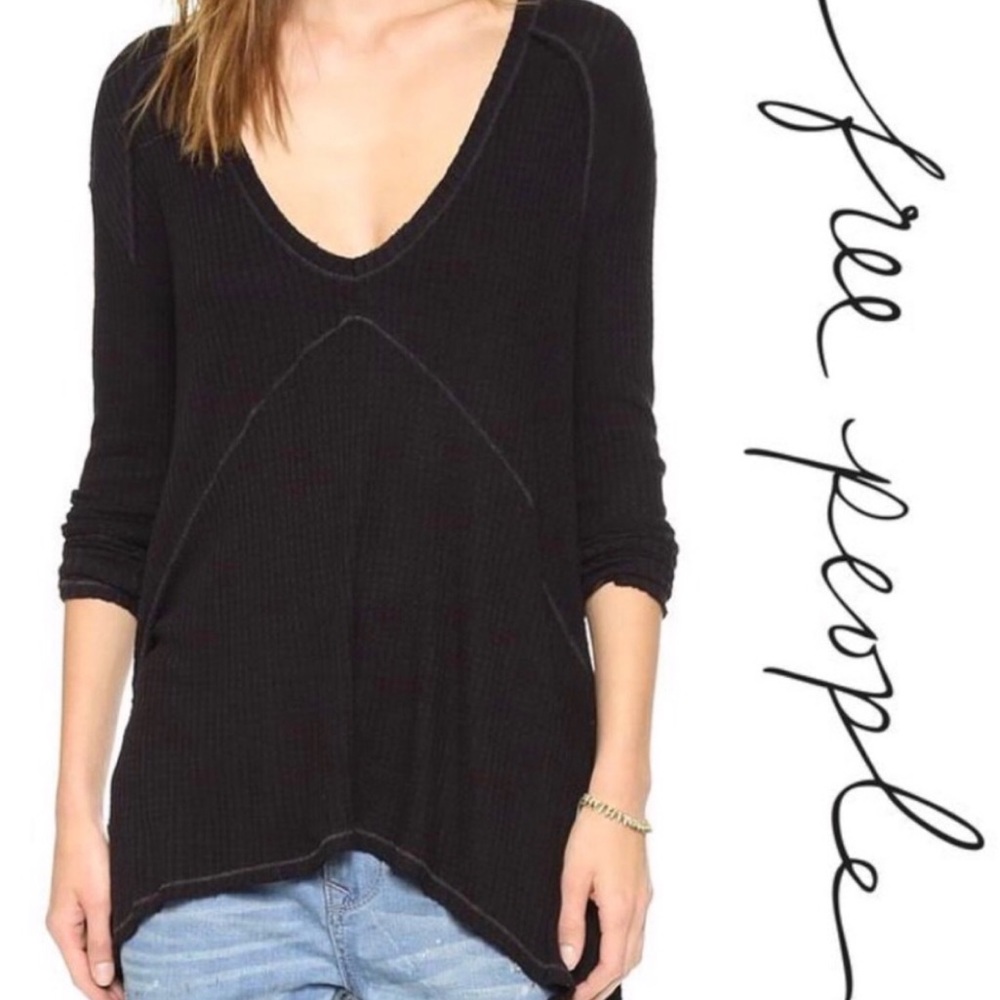 Free People Swing Thermal Tunic: Black, Size- M
